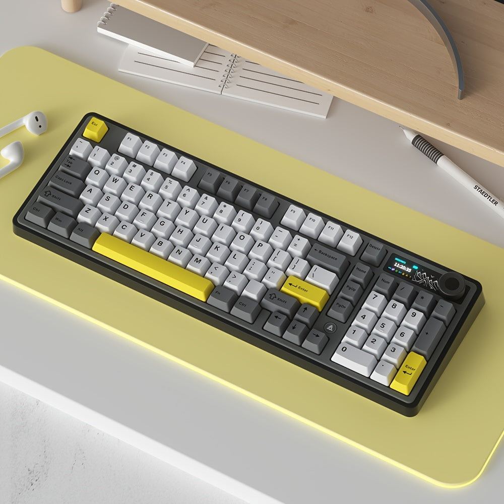 AJAZZ AK980 Mechanical Keyboard Wireless Hot-Swappable Screen Knob Wireless BT Gaming Gasket Structure Lower Light Position -Swappable Screen -Lower Light Position 8000mAh Large Battery with Exquisite Screen Multiple Axes Available