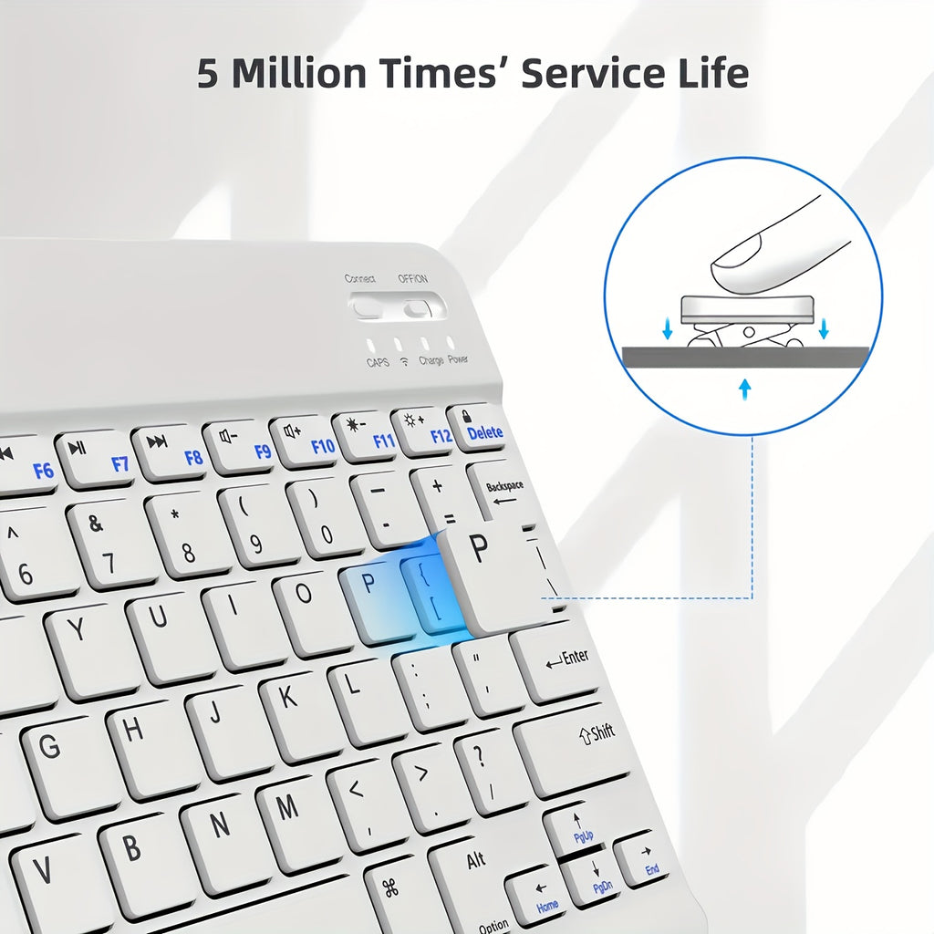 10-Inch Portable Wireless Keyboard, Ultra-Thin Rechargeable with USB-C Charging, Ambidextrous Design