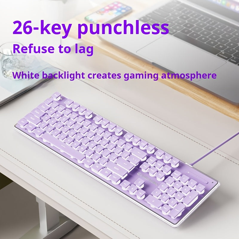 EWEADN V3 Gaming Wired Keyboard Mechanical Feel Led-Backlit, Purple Office Keyboard Silent Full Size