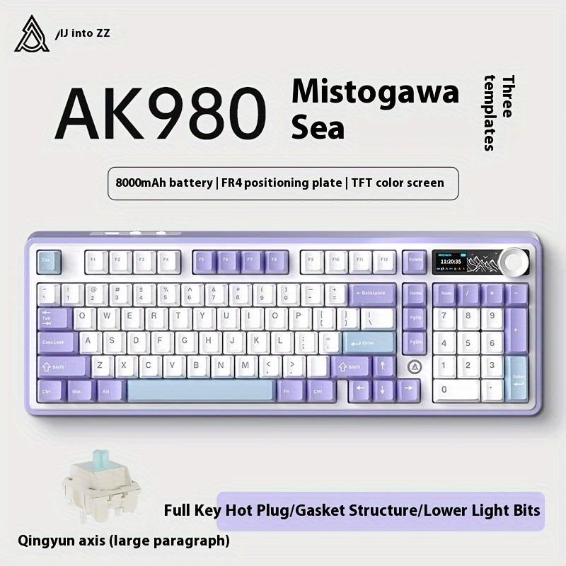 AJAZZ AK980 Mechanical Keyboard 98% Tri-mode Wireless Gaming With Colour Screen GASKET Hot-swappable