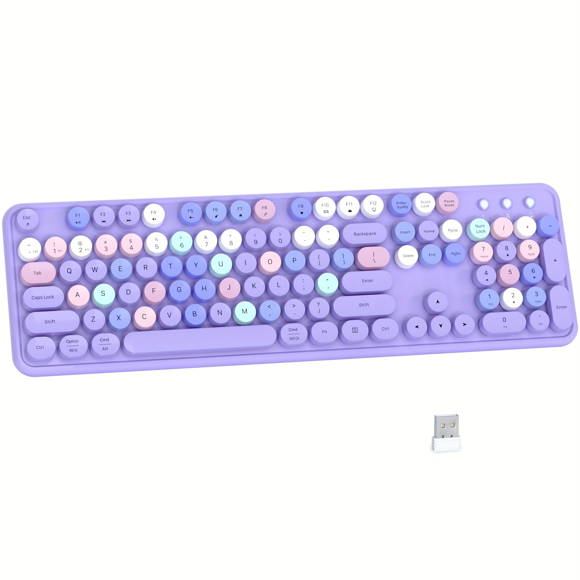 UBOTIE Retro Round Keycap Wireless Keyboard 104-key Full-size Color Mixing Design 2.4G\u002FUS Dual-mode Connection, Compatible with Computer Notebook Mac Desktop Office, 3 Colors Available, Office Study Gift