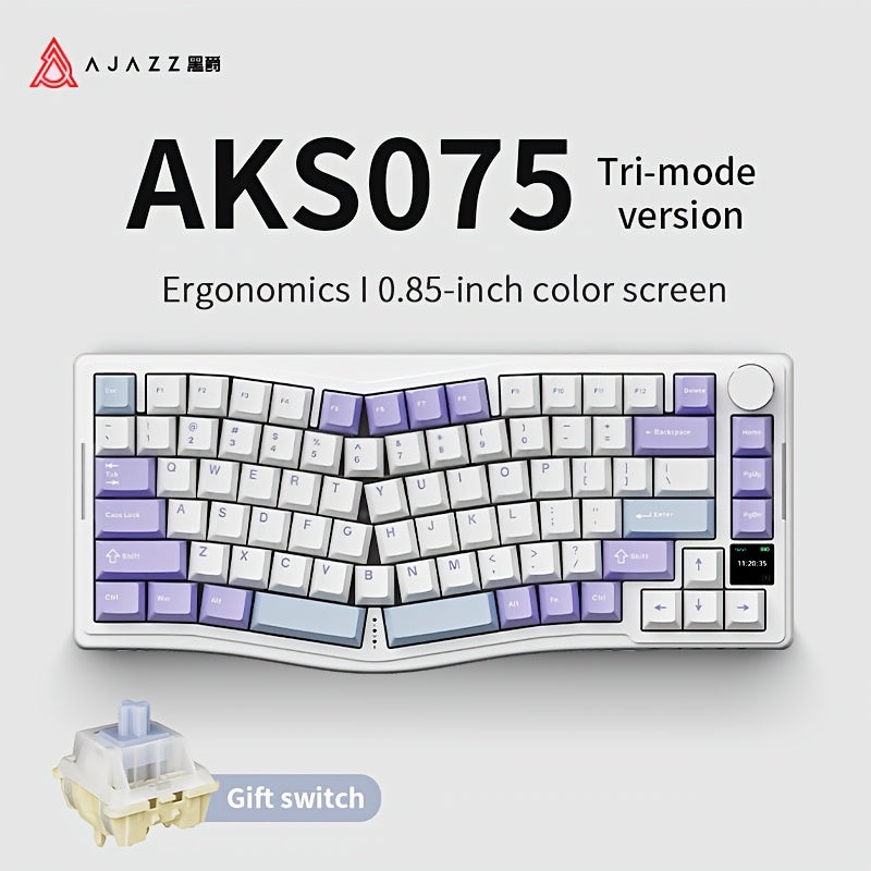 AJAZZ AKS075 Three-mode Mechanical Keyboard Ergonomic Wireless Keyboard Hot-swappable VIA Color Screen RGB Lighting Gasket Structure Suitable For Office Games And E-sports
