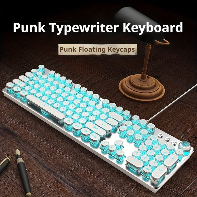 EWEADN TK100 Punk Typewriter Mechanical Gaming Keyboard, with Multimedia knob