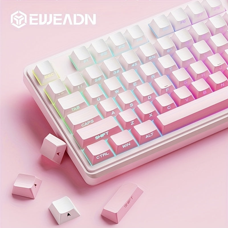 EWEADN Wireless Tri-Mode Keyboard with RGB Backlight, Peach Gradient Keycaps, Silent Typing
