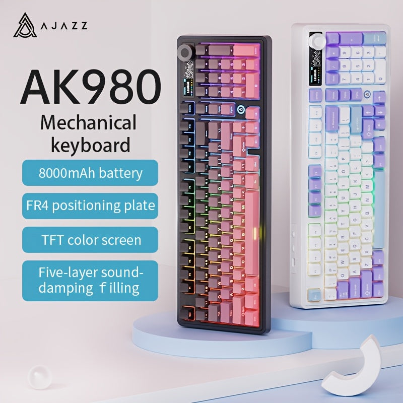 AJAZZ AK980 Mechanical Keyboard 98% Tri-mode Wireless Gaming With Colour Screen GASKET Hot-swappable