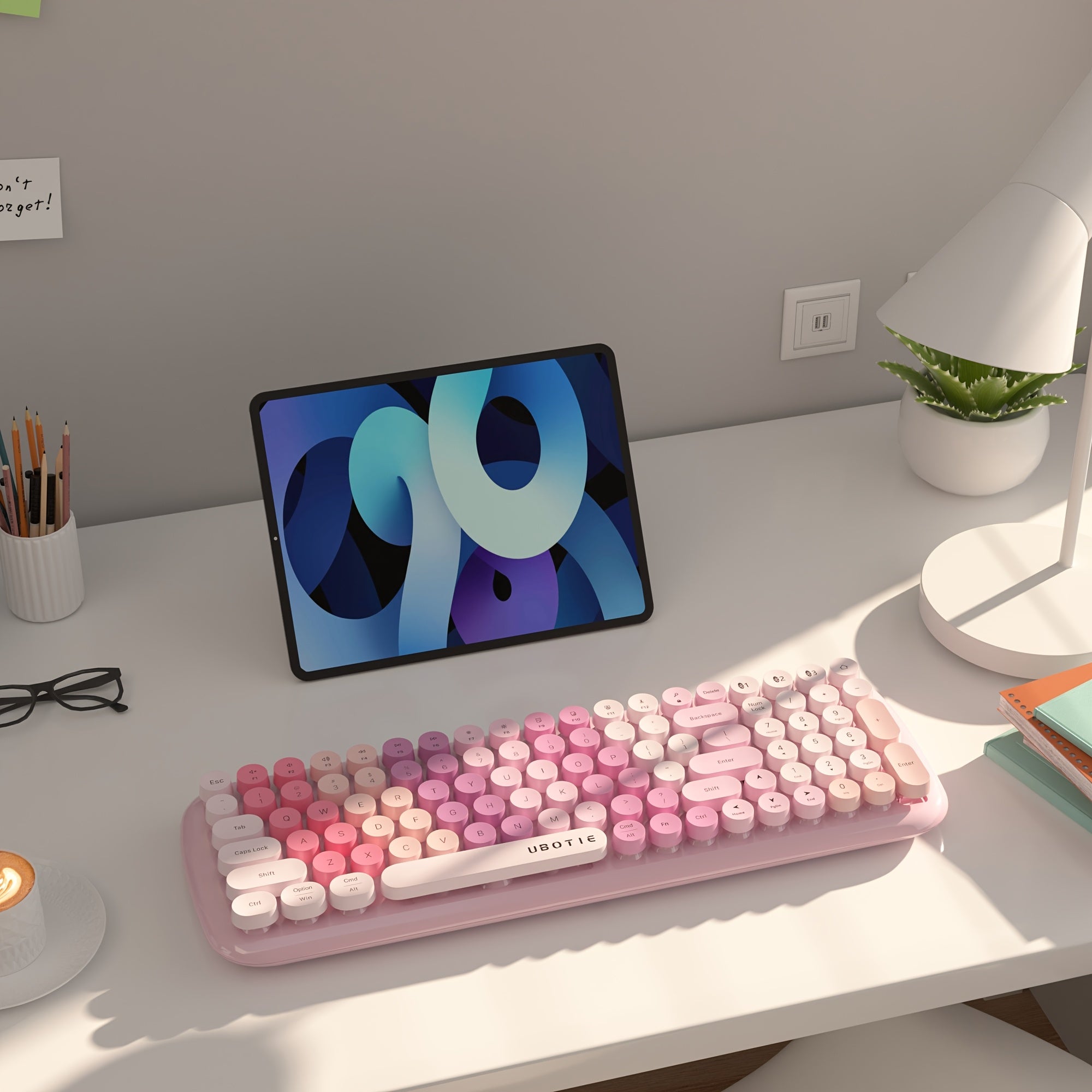 UBOTIE Compact Wireless Single Keyboard | Wireless Connection, AA Battery Powered, Multicolor Retro Design, 2.4GHz Dropout-Free Connection, Multi-device Compatible | Ultra-thin Portable Layout for Office, Home And Travel