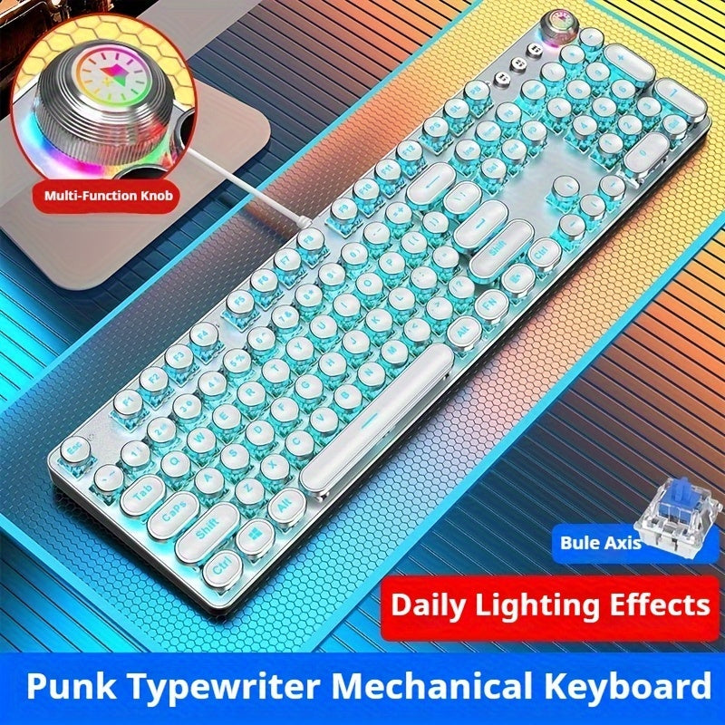 EWEADN TK100 Punk Typewriter Mechanical Gaming Keyboard, with Multimedia knob