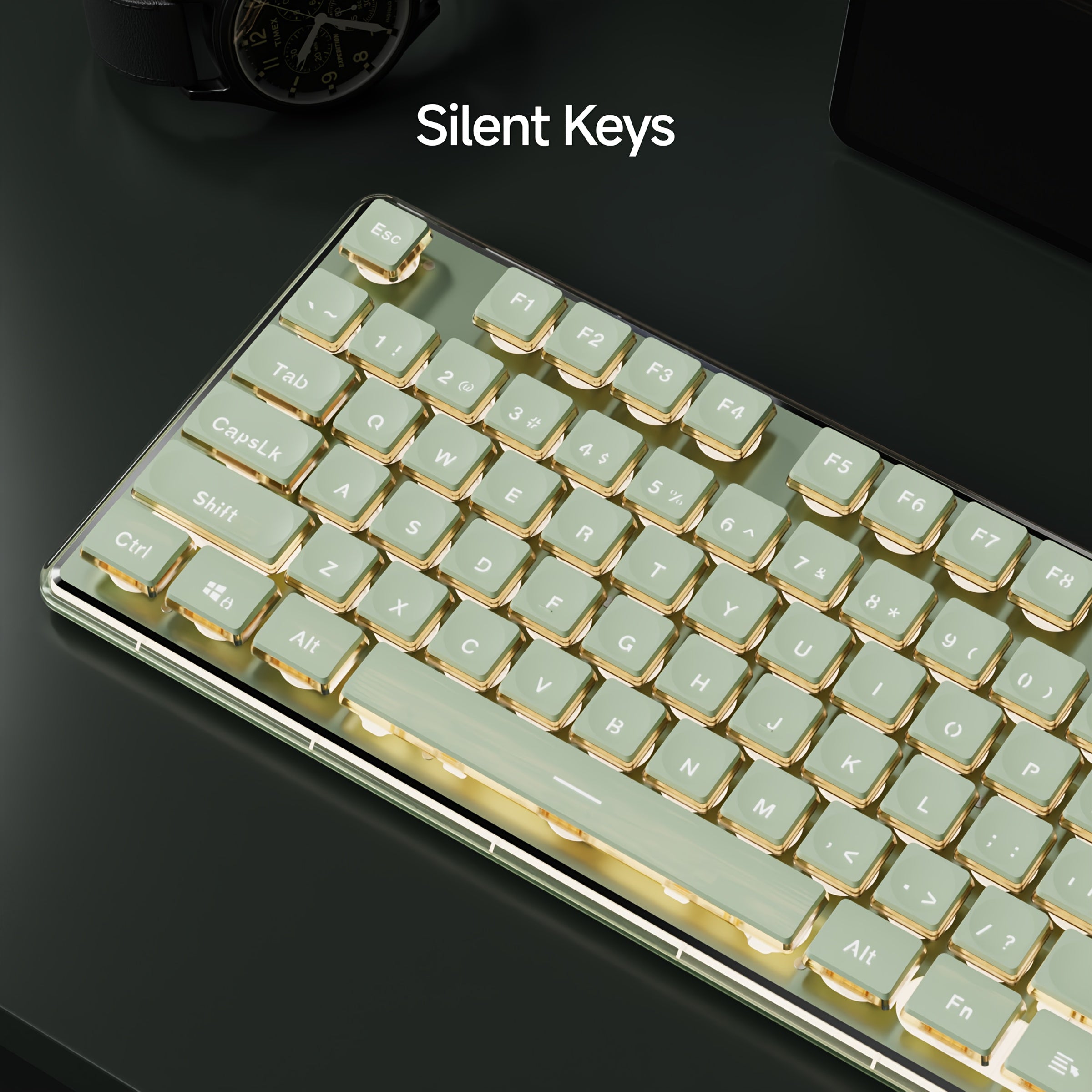 EWEADN Wired Mechanical Feel Keyboard with Aluminum Alloy Panel & ABS Keycaps - Single Color Backlit