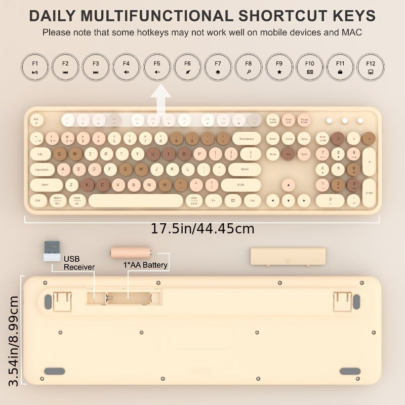 UBOTIE Retro Round Keycap Wireless Keyboard 104-key Full-size Color Mixing Design 2.4G\u002FUS Dual-mode Connection, Compatible with Computer Notebook Mac Desktop Office, 3 Colors Available, Office Study Gift