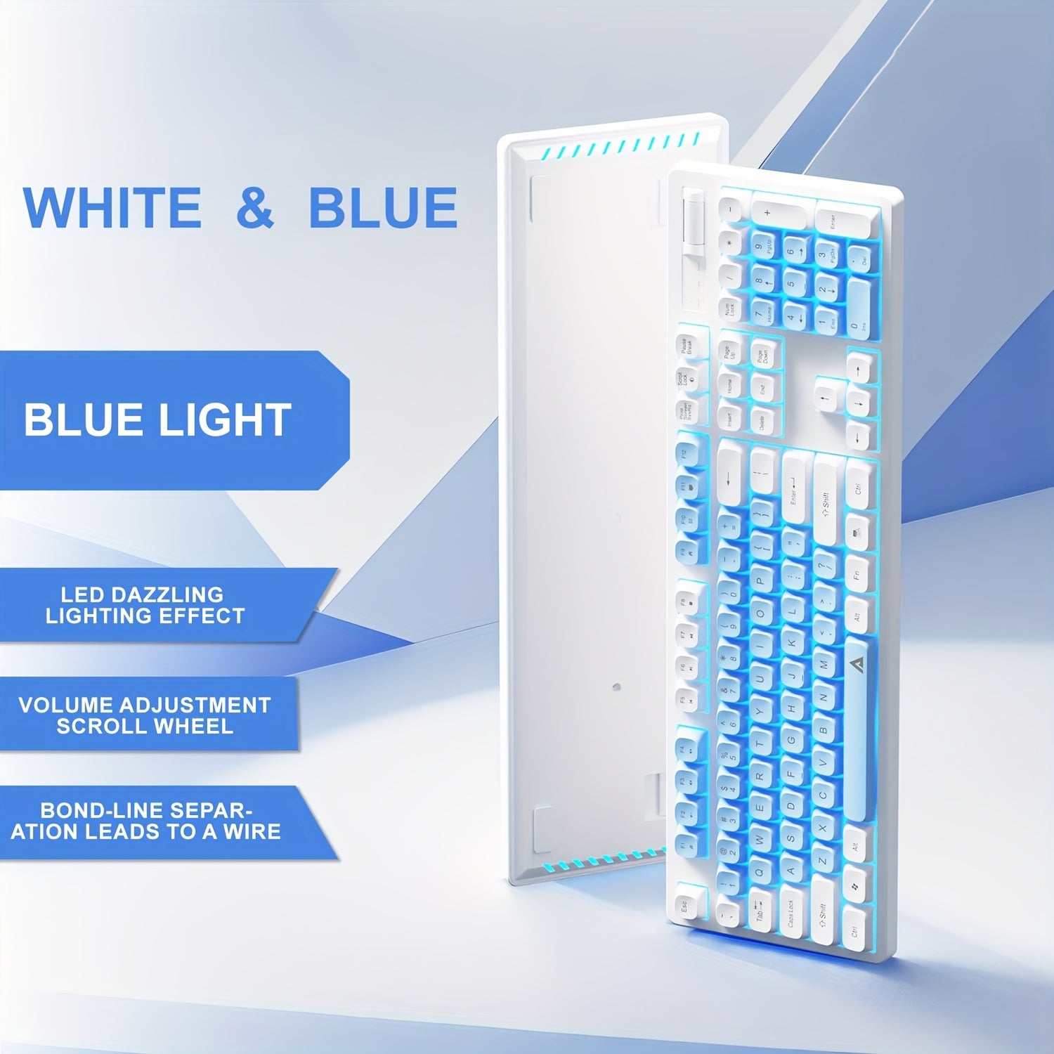 Gaming keyboard with cable USB plug and backlight, volume wheel - suitable for desktop computers, laptops and general office equipment.