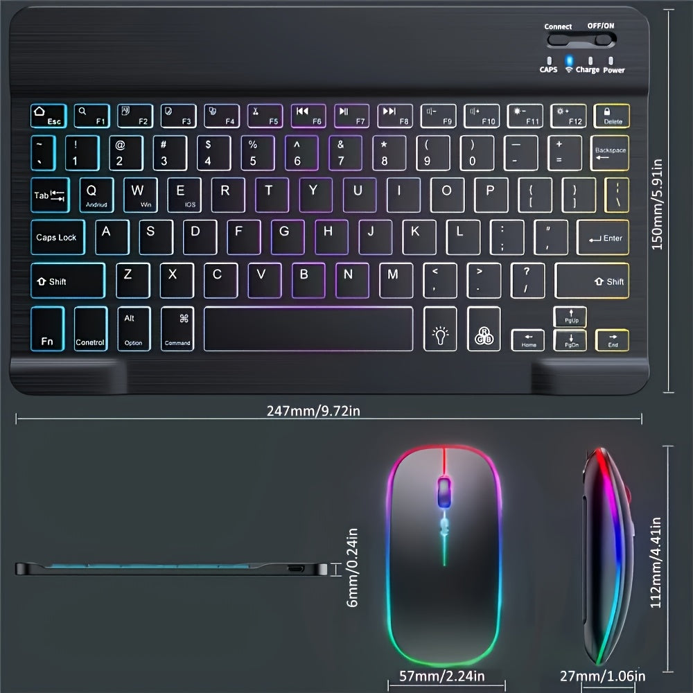 Ultra-thin RGB Luminous Wireless Mini Keyboard, Rechargeable - Easily Pair with iPad, Tablet, Smartphone And Android Windows