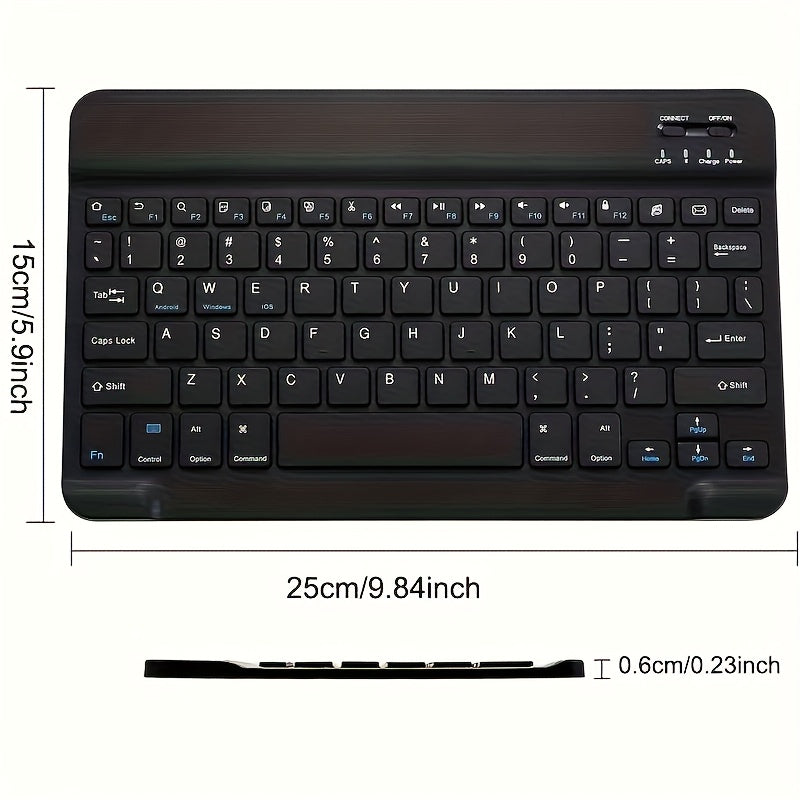 10-Inch Portable Wireless Keyboard, Ultra-Thin Rechargeable with USB-C Charging, Ambidextrous Design