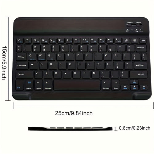 10-Inch Portable Wireless Keyboard, Ultra-Thin Rechargeable with USB-C Charging, Ambidextrous Design
