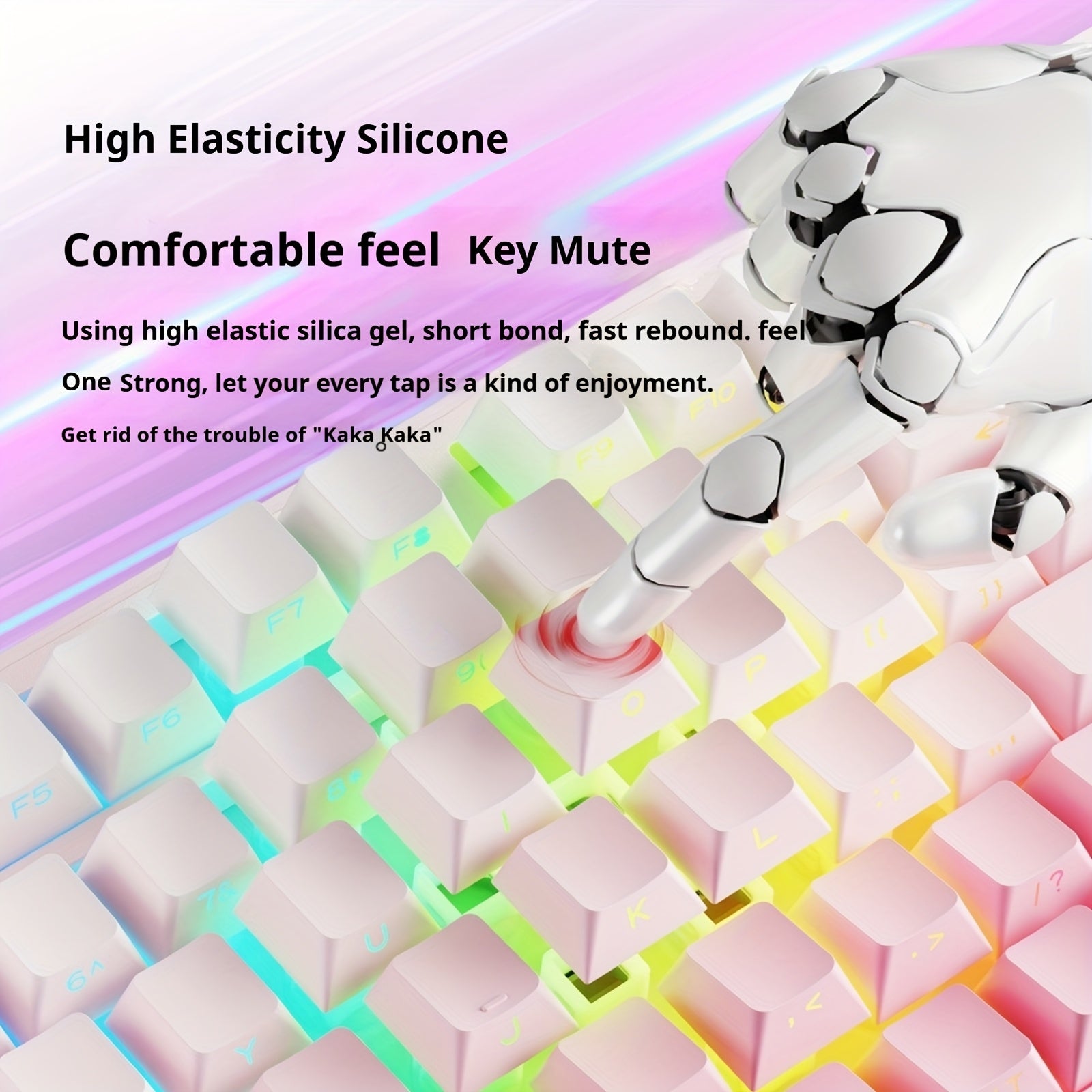 EWEADN Wireless Tri-Mode Keyboard with RGB Backlight, Peach Gradient Keycaps, Silent Typing