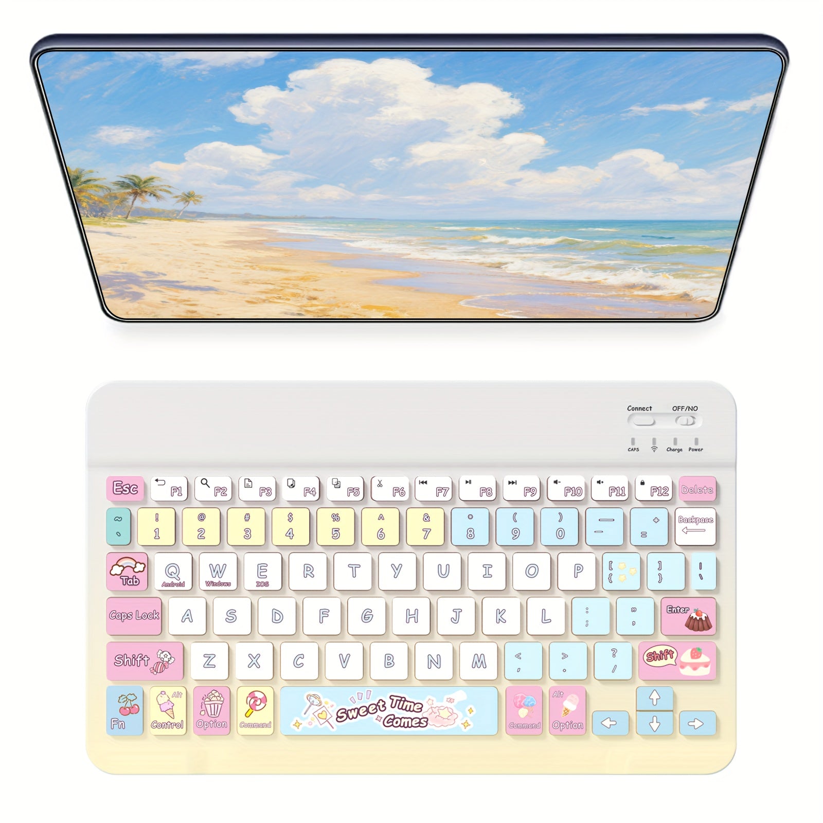 Ultra-Slim Rechargeable Bluetooth Keyboard Portable Compact Wireless Keyboard (150mAh) compatible with Samsung Galaxy Tab Tablet Android Windows Smartphone Cell Phone iOS iPad Cartoon pattern