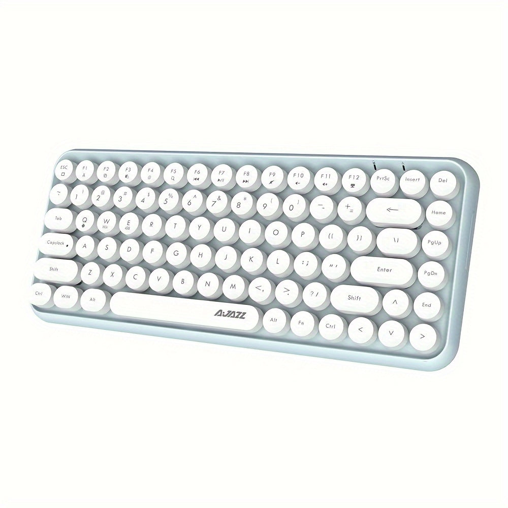 Wireless BT Computer Typewriter Keyboard Portable Cute Color Abs Retro Round Keycaps Ergonomic 84 Key Layout FN Feature for PC Win Mac Typist Tablet Android Phone