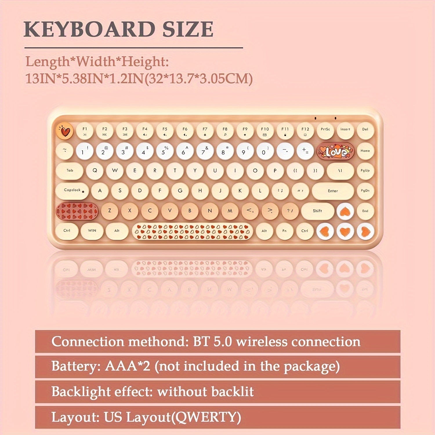 Wireless BT Computer Typewriter Keyboard Portable Cute Color Abs Retro Round Keycaps Ergonomic 84 Key Layout FN Feature for PC Win Mac Typist Tablet Android Phone