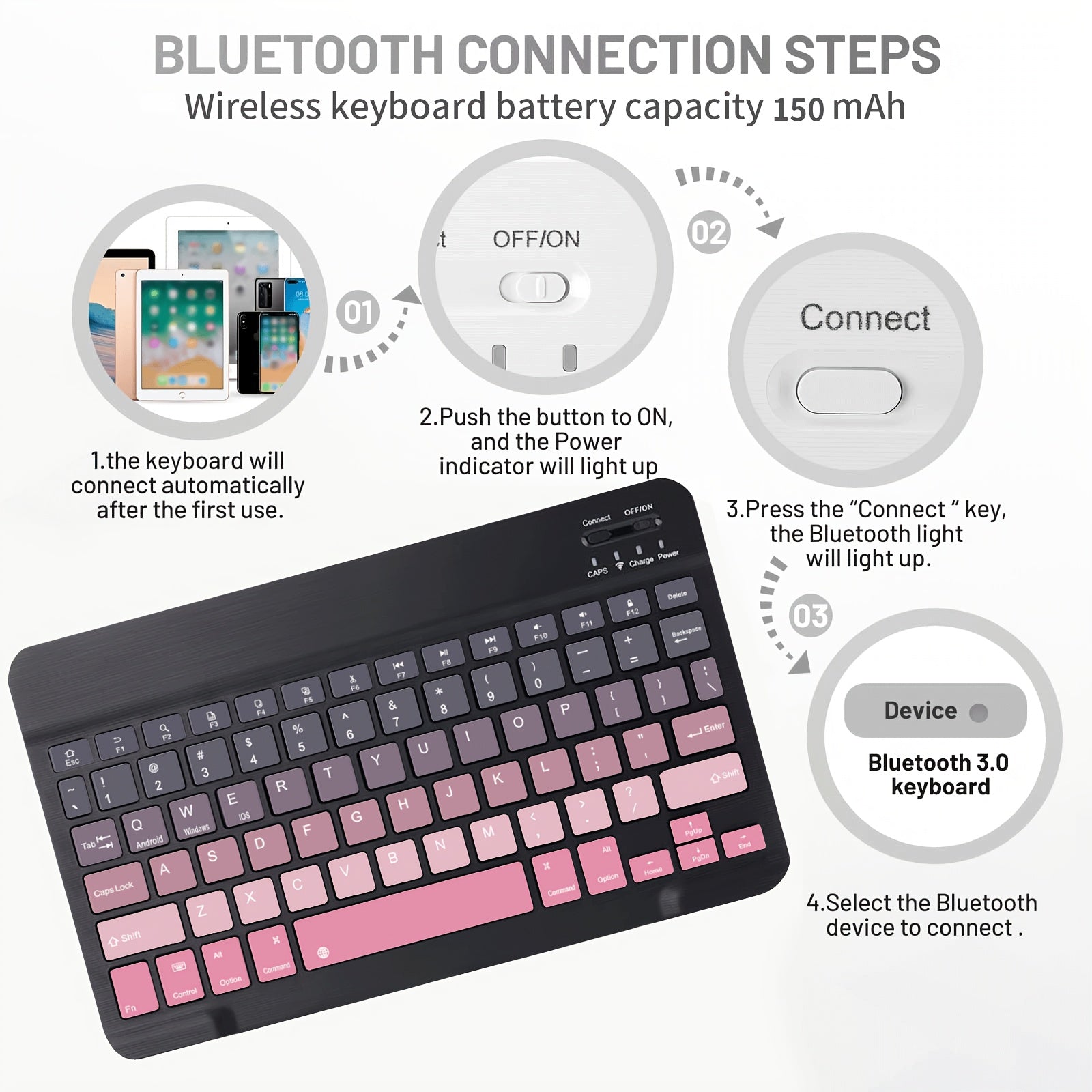 Ultra-Slim Rechargeable Bluetooth Keyboard Portable Compact Wireless Keyboard