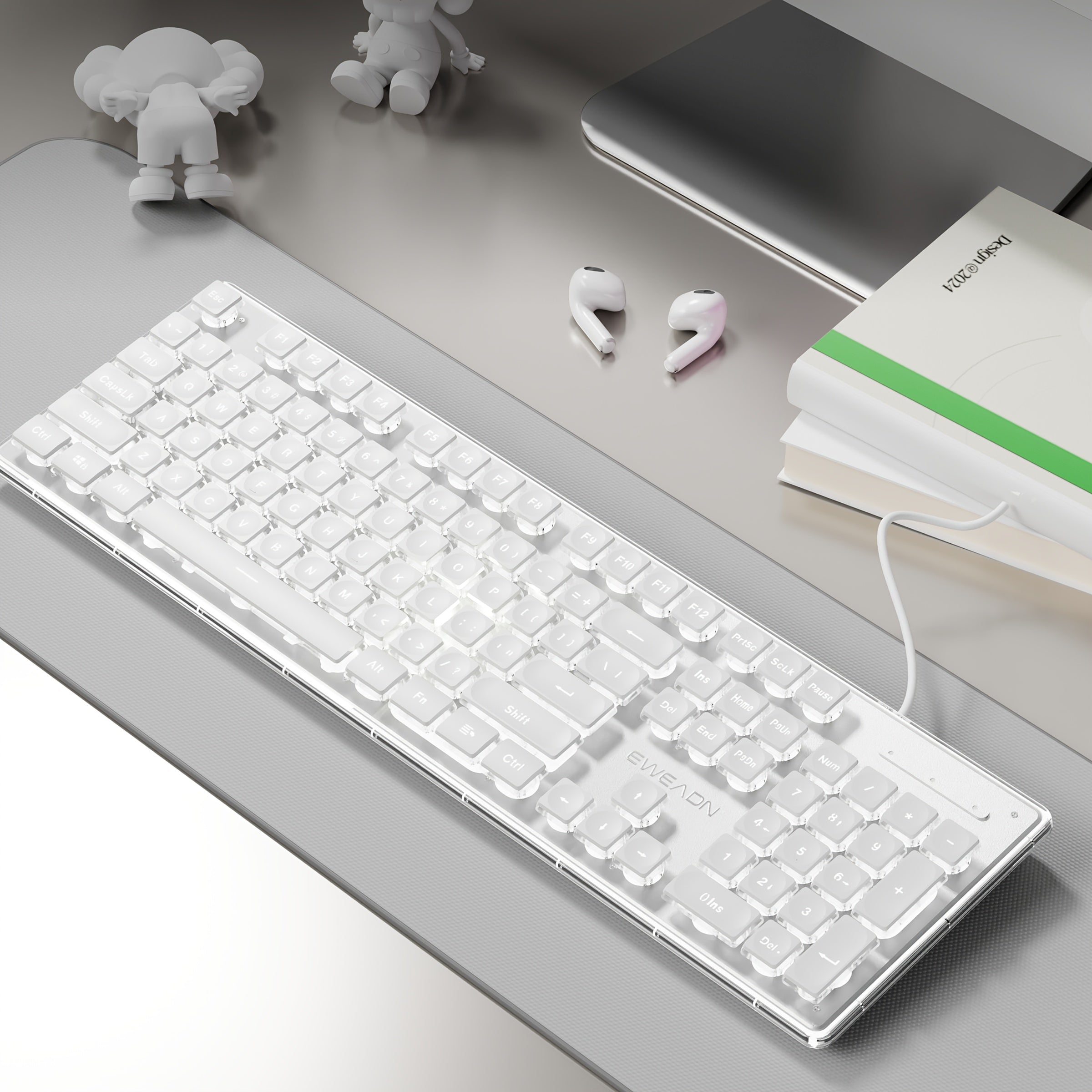 EWEADN Wired Mechanical Feel Keyboard with Aluminum Alloy Panel & ABS Keycaps - Single Color Backlit