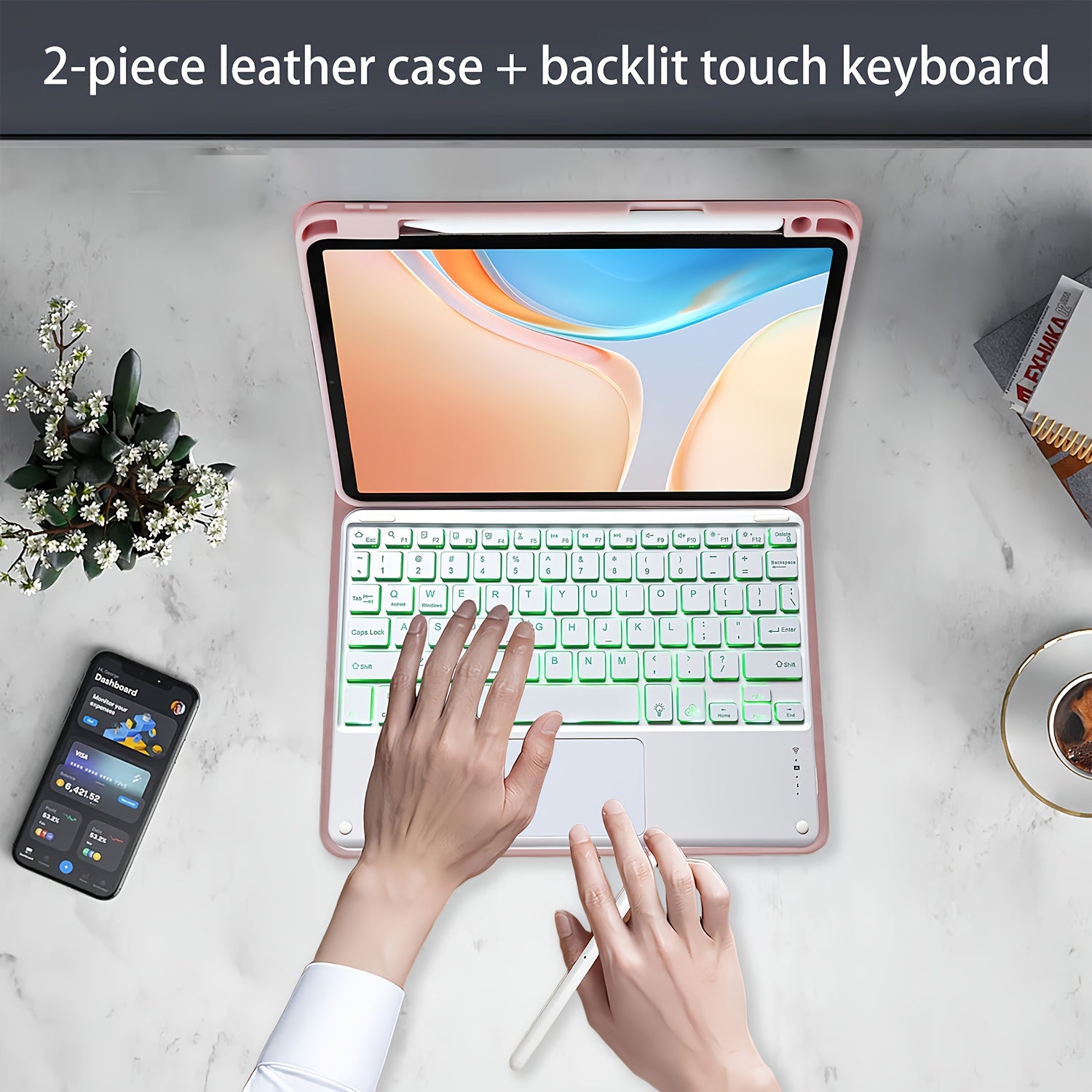 Ultra-thin RGB Wireless Keyboard Combo with Trackpad And Type-C Charging. Features A Keyboard