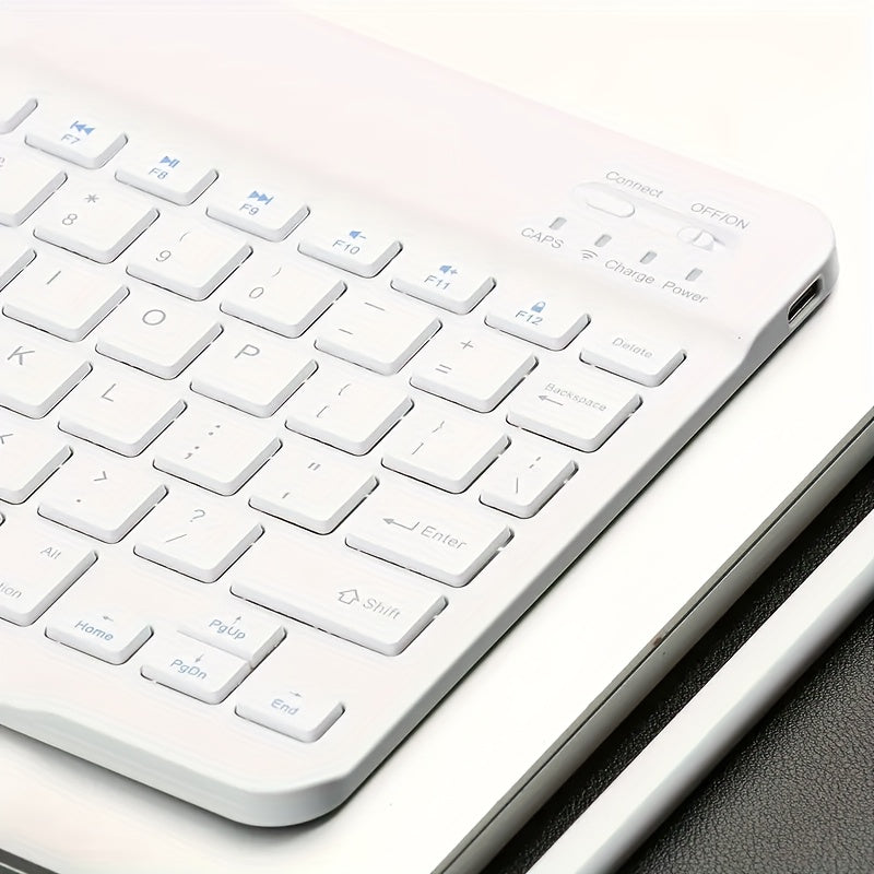 10-Inch Portable Wireless Keyboard, Ultra-Thin Rechargeable with USB-C Charging, Ambidextrous Design