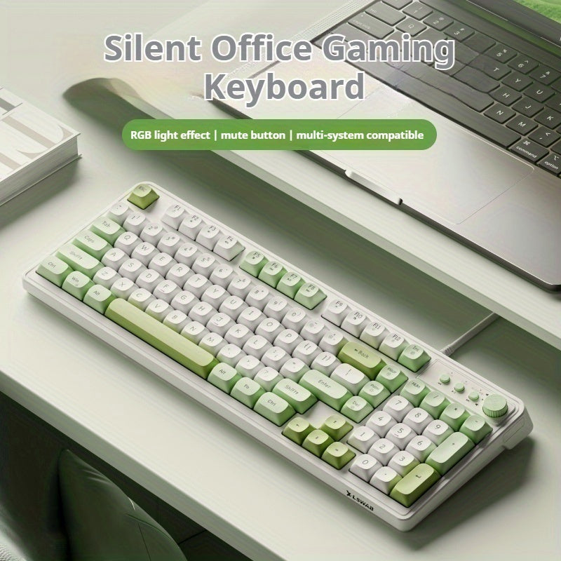 EWEADN Wired Silent Gaming Keyboard with Rainbow Backlight, Quiet Typing Keys