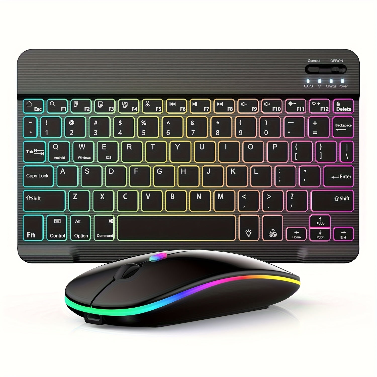Ultra-thin RGB Luminous Wireless Mini Keyboard, Rechargeable - Easily Pair with iPad, Tablet, Smartphone And Android Windows