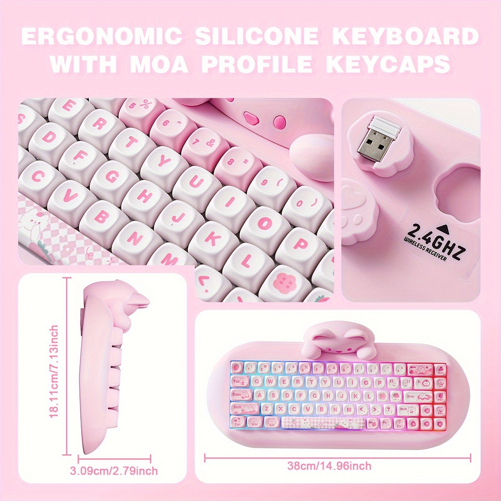 YUNZII C68 65% Wireless Mechanical Keyboard - Cute Cat Design, RGB Backlit