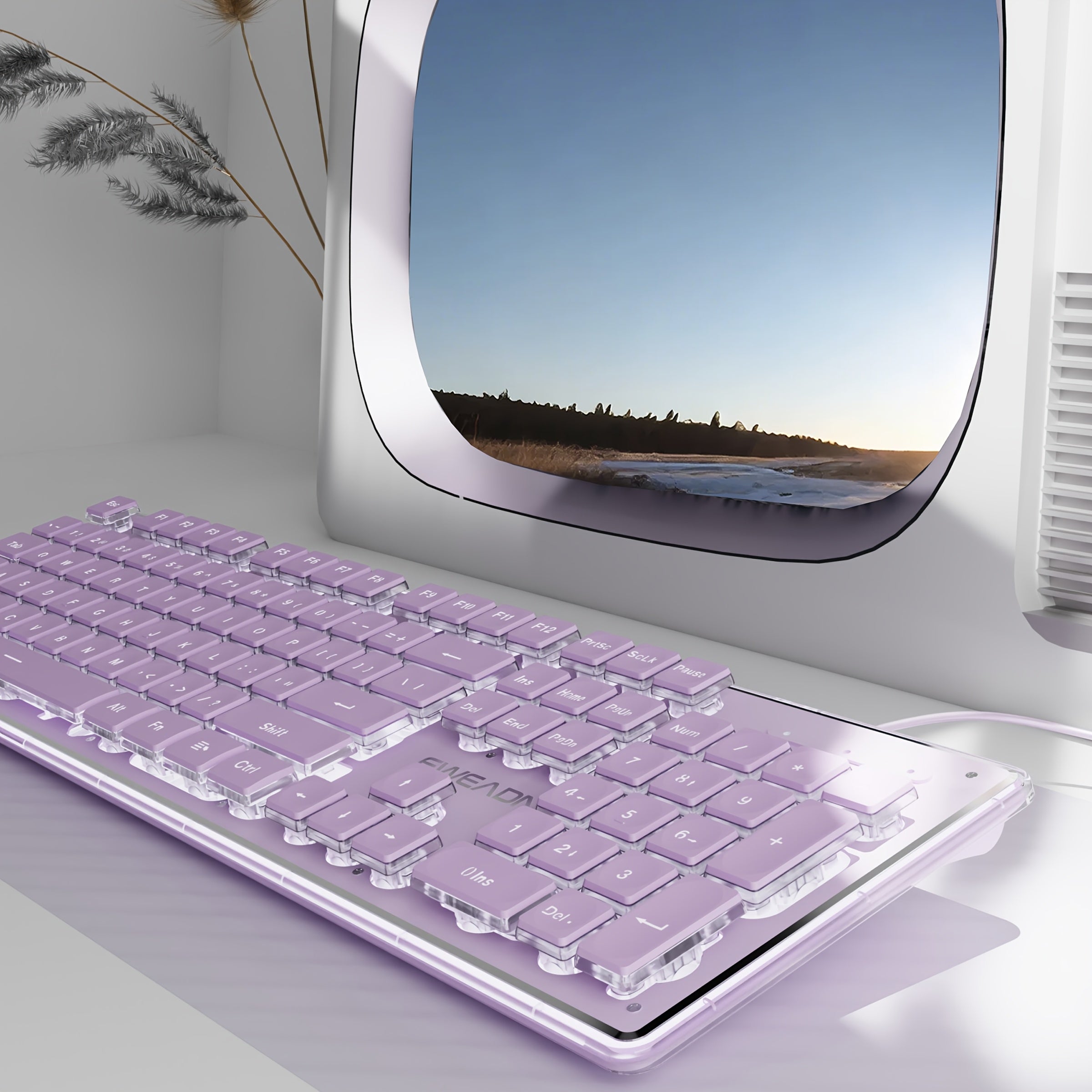 EWEADN V3 Gaming Wired Keyboard Mechanical Feel Led-Backlit, Purple Office Keyboard Silent Full Size