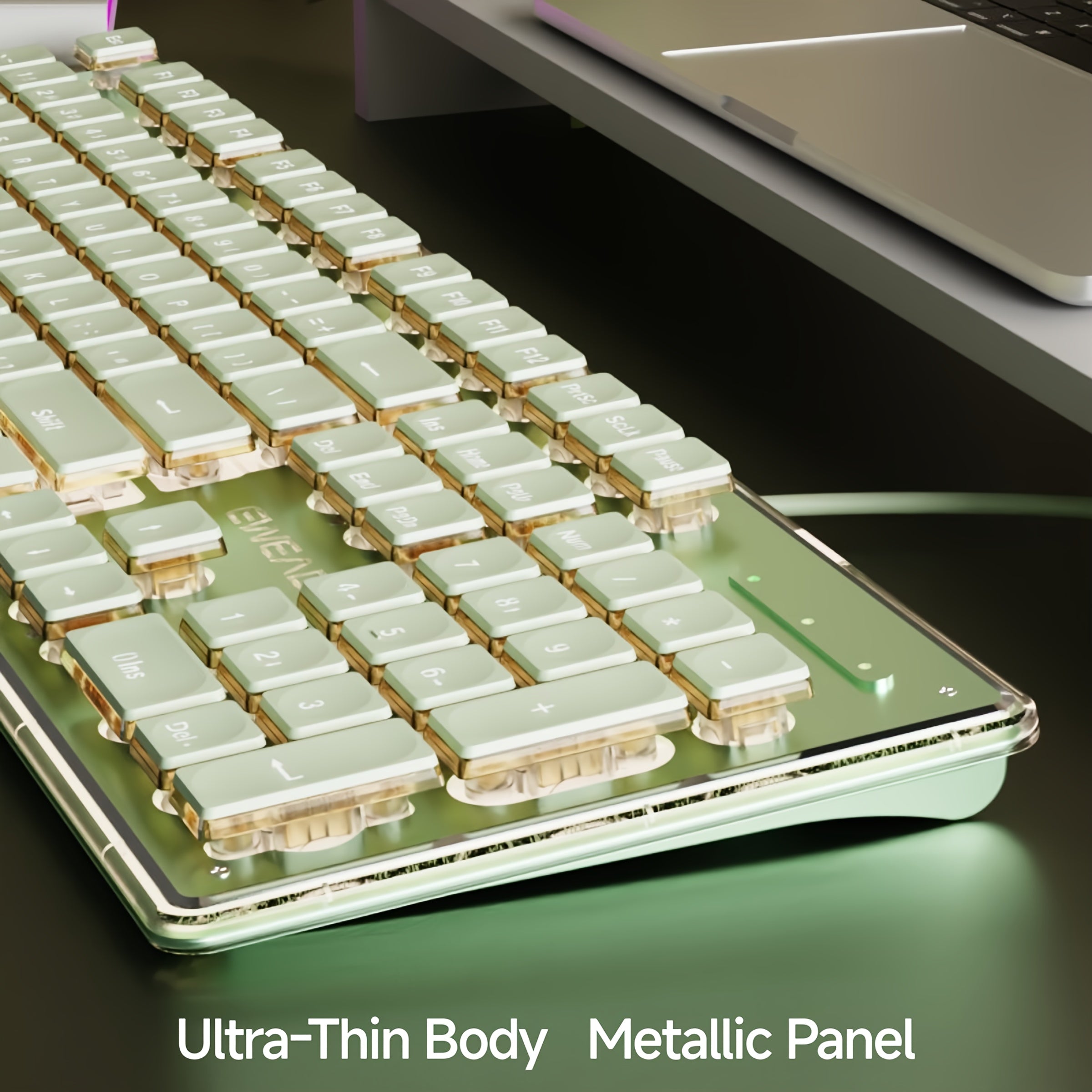 EWEADN Wired Mechanical Feel Keyboard with Aluminum Alloy Panel & ABS Keycaps - Single Color Backlit